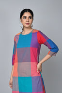 Red-Orange Checks Handloom Cotton Antifit Dress