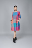 Red-Orange Checks Handloom Cotton Antifit Dress