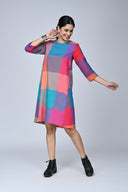Red-Orange Checks Handloom Cotton Antifit Dress