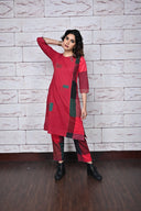 Red-Green Checks Handloom Cotton Flared Pants