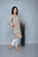 Yellow Floral Printed Straight Cut Kurta