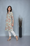 Yellow Floral Printed Straight Cut Kurta