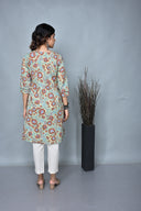 Yellow Floral Printed Straight Cut Kurta