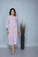 White Floral Printed Cotton Anarkali Dress