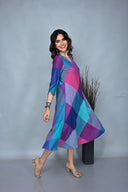 Pink-Purple Checks Handloom Cotton Bias Dress