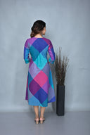 Pink-Purple Checks Handloom Cotton Bias Dress