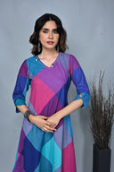 Pink-Purple Checks Handloom Cotton Bias Dress
