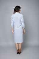 Grey Striped Hand Embroidered Handloom Cotton High-Low Dress