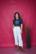 Indigo Hand Embroidered Cotton Crop Top