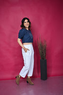 Indigo Hand Embroidered Cotton Crop Top