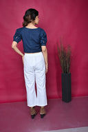 Indigo Hand Embroidered Cotton Crop Top