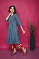 Grey Hand Embroidered Cotton Dress