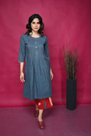 Grey Hand Embroidered Cotton Dress