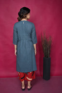 Grey Hand Embroidered Cotton Dress