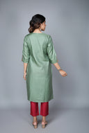 Green Tassar Silk Kurta with Hand Embroidery Detailing