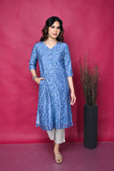 Blue Chanderi Silk Front Open Kurta with Mukaish Work