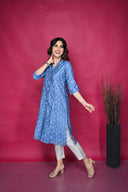 Blue Chanderi Silk Front Open Kurta with Mukaish Work