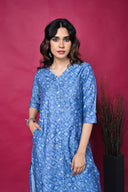 Blue Chanderi Silk Front Open Kurta with Mukaish Work