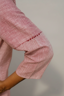 Red Striped Cotton Pleated Kurta Set (Set of 2)