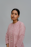 Red Striped Cotton Pleated Kurta