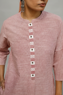 Red Striped Cotton Pleated Kurta