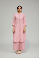 Red Striped Cotton Pleated Kurta Set (Set of 2)