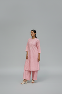 Red Striped Cotton Pleated Kurta Set (Set of 2)