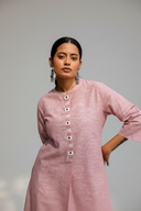 Red Striped Cotton Pleated Kurta