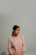 Red Striped Cotton Pleated Kurta