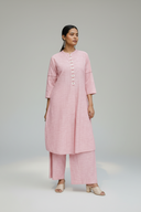 Red Striped Cotton Pleated Kurta Set (Set of 2)