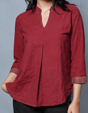 Red Handloom Cotton Pleated Top