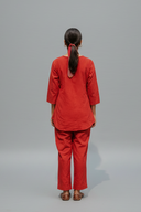 Rust Red Hand Embroidered Cotton Pleated Co-ord Set (set of 2)