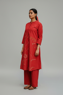 Rust Red Hand Embroidered Cotton Kurta Set (set of 2)