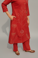 Rust Red Hand Embroidered Cotton Kurta Set (set of 2)