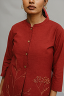 Rust Red Hand Embroidered Cotton Kurta Set (set of 2)