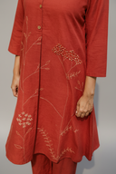 Rust Red Hand Embroidered Cotton Kurta Set (set of 2)