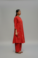 Rust Red Hand Embroidered Cotton Kurta Set (set of 2)