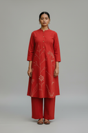 Rust Red Hand Embroidered Cotton Kurta Set (set of 2)
