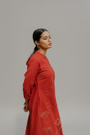 Rust Red Hand Embroidered Cotton Kurta Set (set of 2)