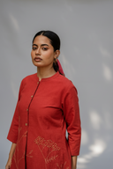 Rust Red Hand Embroidered Cotton Kurta Set (set of 2)