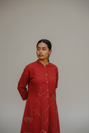Rust Red Hand Embroidered Cotton Kurta Set (set of 2)