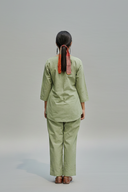 Sage Green Hand Embroidered Cotton Pleated Co-ord Set (set of 2)