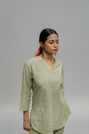 Sage Green Hand Embroidered Cotton Pleated Co-ord Set (set of 2)