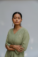 Sage Green Hand Embroidered Cotton Pleated Co-ord Set (set of 2)