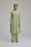 Sage Green Hand Embroidered Cotton Kurta Set (set of 2)