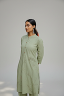 Sage Green Hand Embroidered Cotton Kurta Set (set of 2)