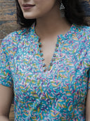 Turquoise Hand Block Printed Cotton Top