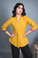Yellow Handloom Cotton Pleated Top