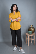 Yellow Handloom Cotton Pleated Top