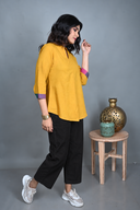 Yellow Handloom Cotton Pleated Top